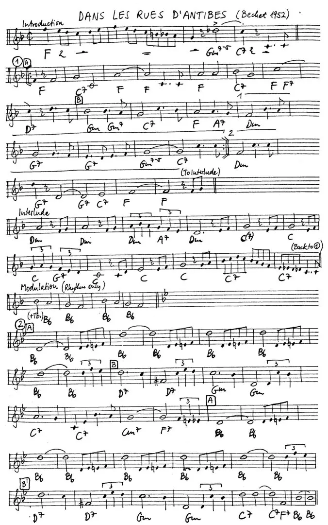 dans les rues d'antibes free jazz leadsheet - Courtesy of the Jungle Jazz Band